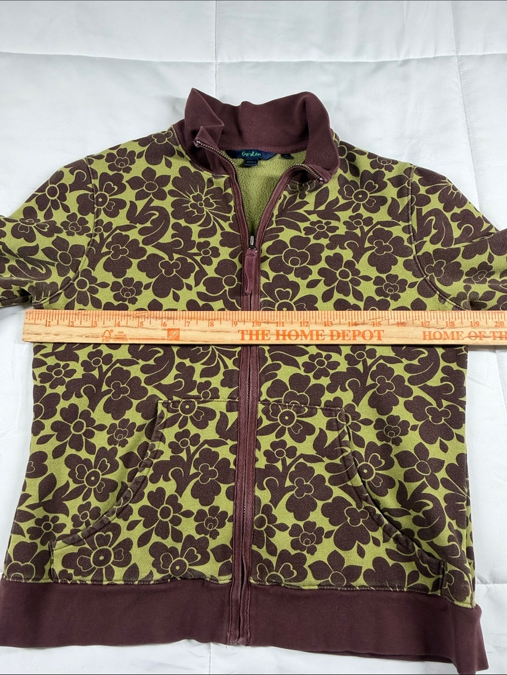 Boden Olive & Brown Floral Full Zip Sweatshirt Jacket. M - Picture 8 of 13